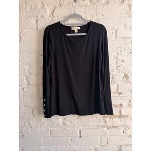 Michael Kors Black Ribbed Long Sleeve Top Women’s Small Button Cuff Stretch